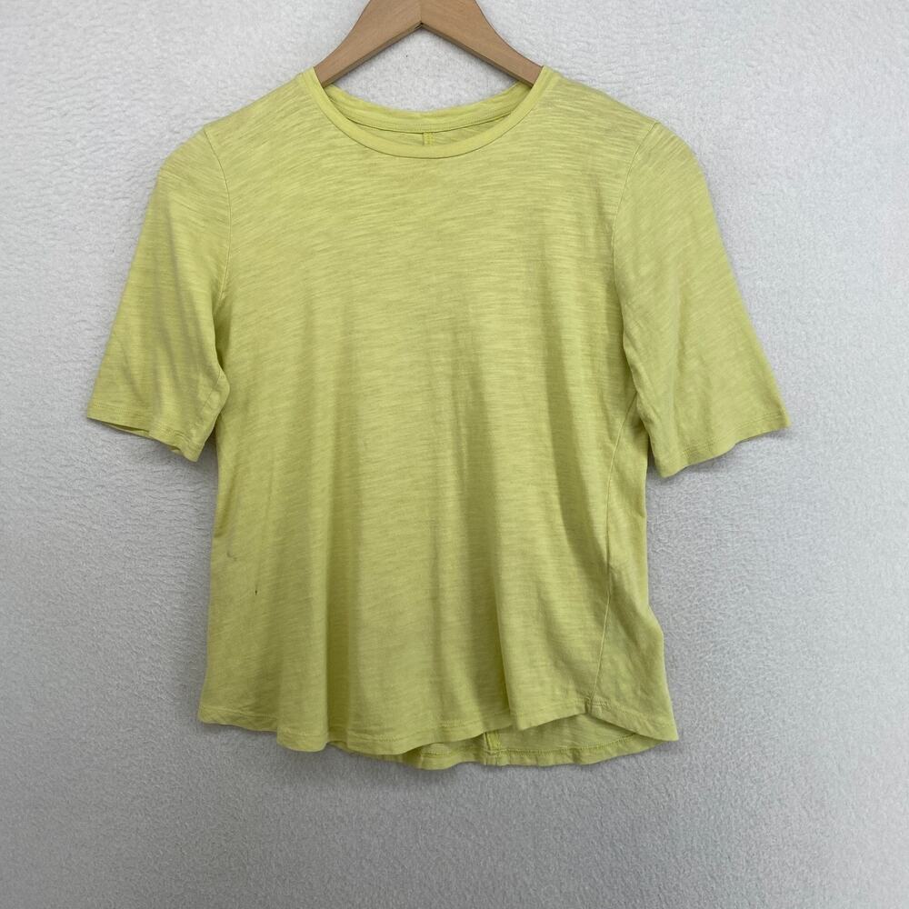 EILEEN FISHER Top 2XS Slub Organic Cotton Jersey Crew Neck Short Sleeve Yellow